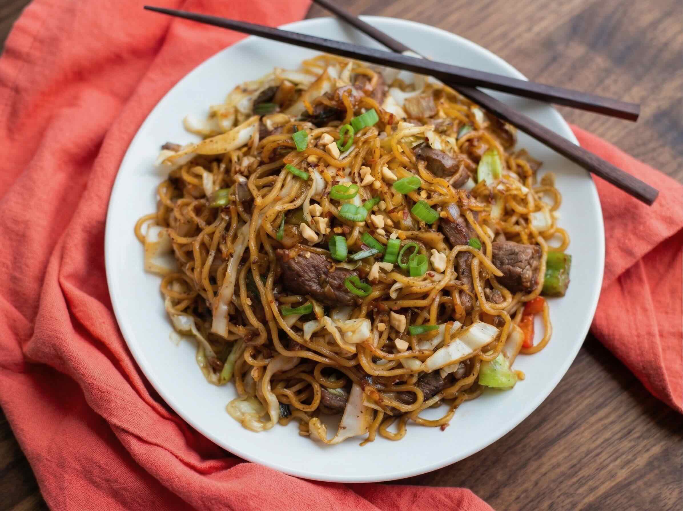 Fried Noodle w/ Beef in Satay Sauce