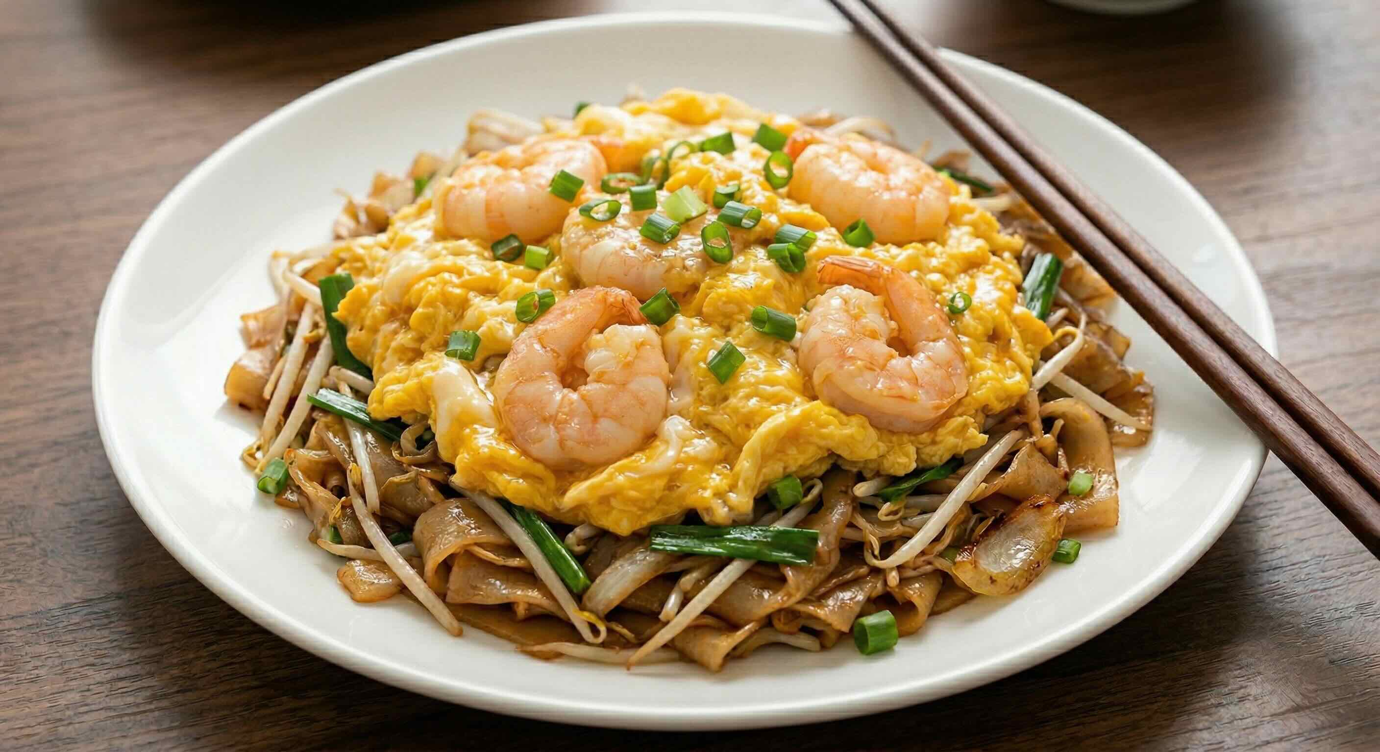 Stir Fried Flat Rice Noodle w/ Shrimps & Scrambled Egg
